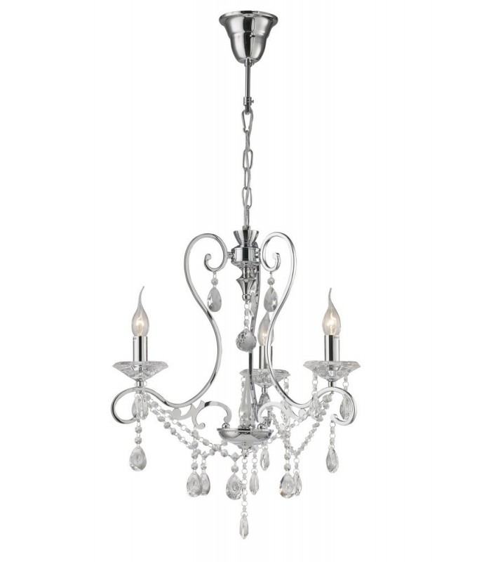 Ceiling Pendant Chandelier 3 Light Polished Chrome, Crystal - 4