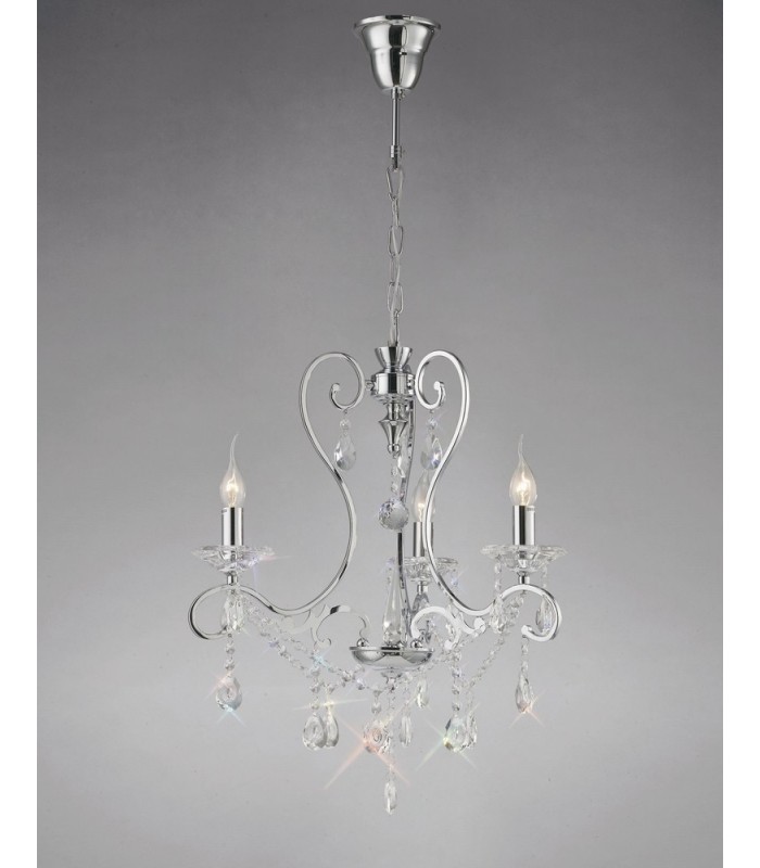 Ceiling Pendant Chandelier 3 Light Polished Chrome, Crystal - 9