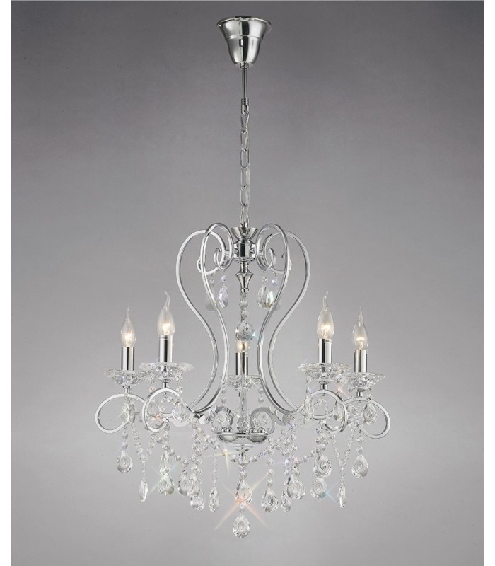 Ceiling Pendant Chandelier 5 Light Polished Chrome, Crystal - 2