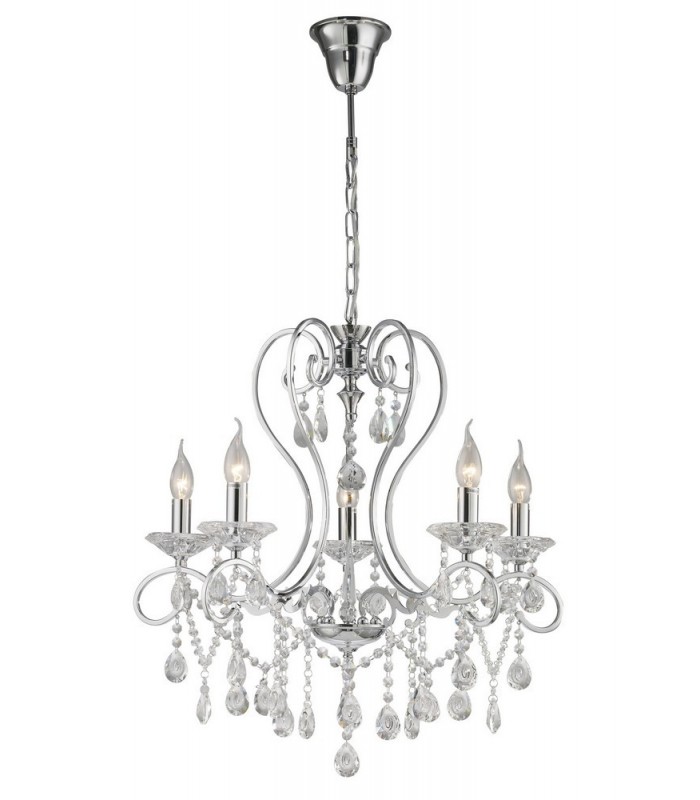 Ceiling Pendant Chandelier 5 Light Polished Chrome, Crystal - 4
