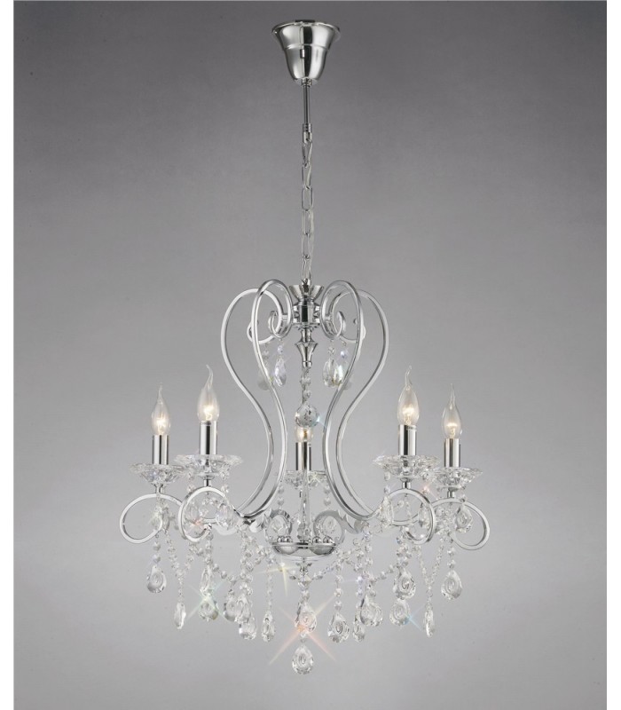 Ceiling Pendant Chandelier 5 Light Polished Chrome, Crystal - 9
