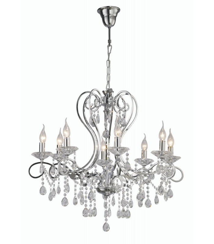 Ceiling Pendant Chandelier 8 Light Polished Chrome, Crystal - 4