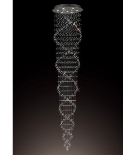 Ceiling Cluster Pendant Tall Corkscrew 9 Light Polished Chrome, Crystal - 1