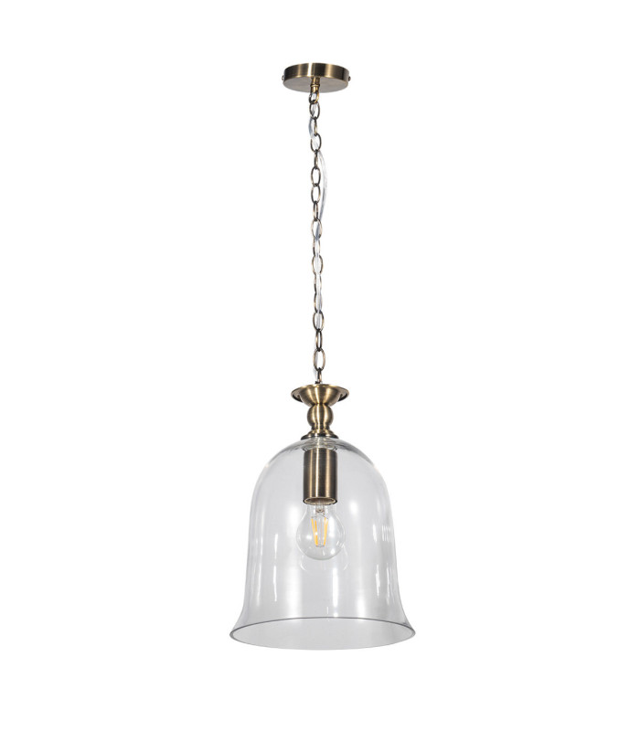 Bell Clear Glass Pendant Ceiling Light Antique Brass-1