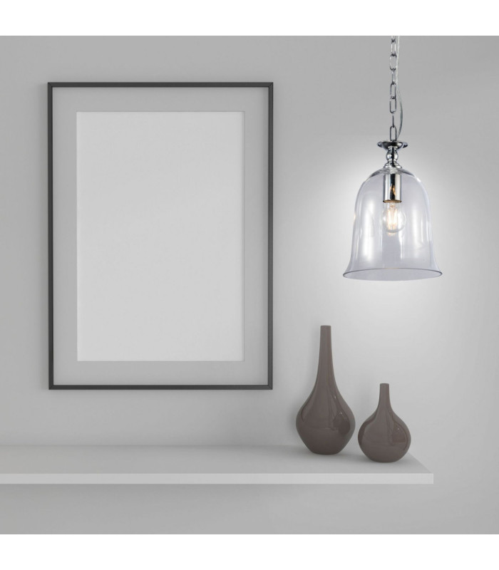 Bell Clear Glass Pendant Ceiling Light Polished Chrome-2