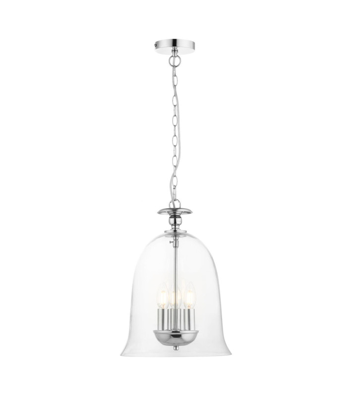 Bell 3 Light Clear Glass Pendant Ceiling Light Polished Chrome-1
