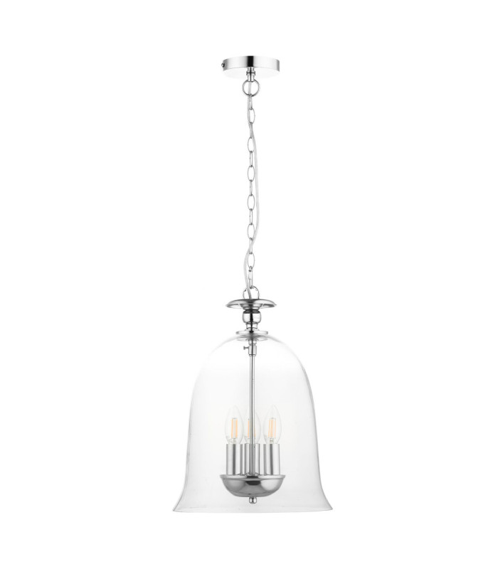 Bell 3 Light Clear Glass Pendant Ceiling Light Polished Chrome-3