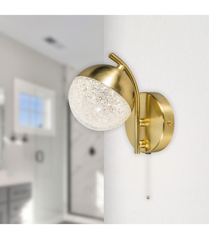 Dew Bathroom Wall Light Pull Cord 5W CCT Satin Brass IP44-2