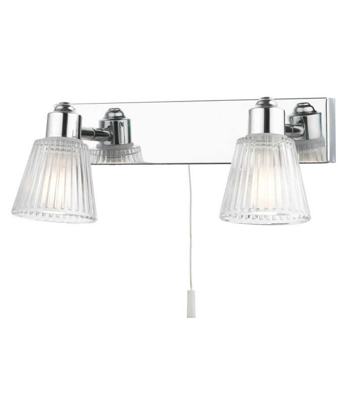 Gatsby Bathroom Twin Wall Light Pull Cord Polished Chrome IP44-1