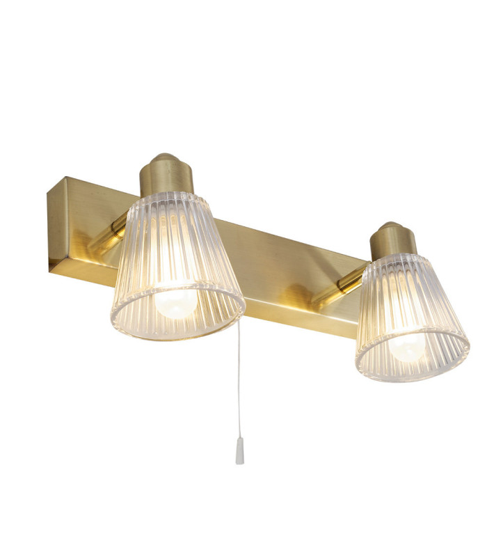 Gatsby Bathroom Twin Wall Light Pull Cord Satin Brass IP44-2