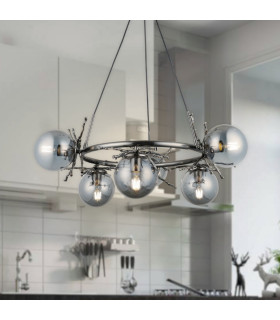 Harvey 6 Light Pendant Ceiling Light Brushed Chrome Black-2