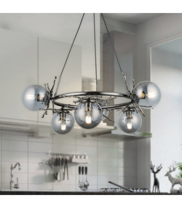 Harvey 6 Light Pendant Ceiling Light Brushed Chrome Black-2