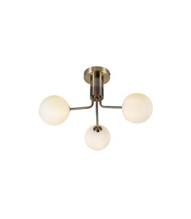 Lando 3 Ceiling Light Semi Flush Ceiling Light with Opal Ball Antique Brass-1