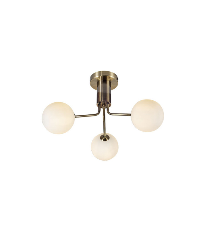 Lando 3 Ceiling Light Semi Flush Ceiling Light with Opal Ball Antique Brass-1
