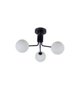 Lando 3 Ceiling Light Semi Flush Ceiling Light with Opal Ball Matt Black-2