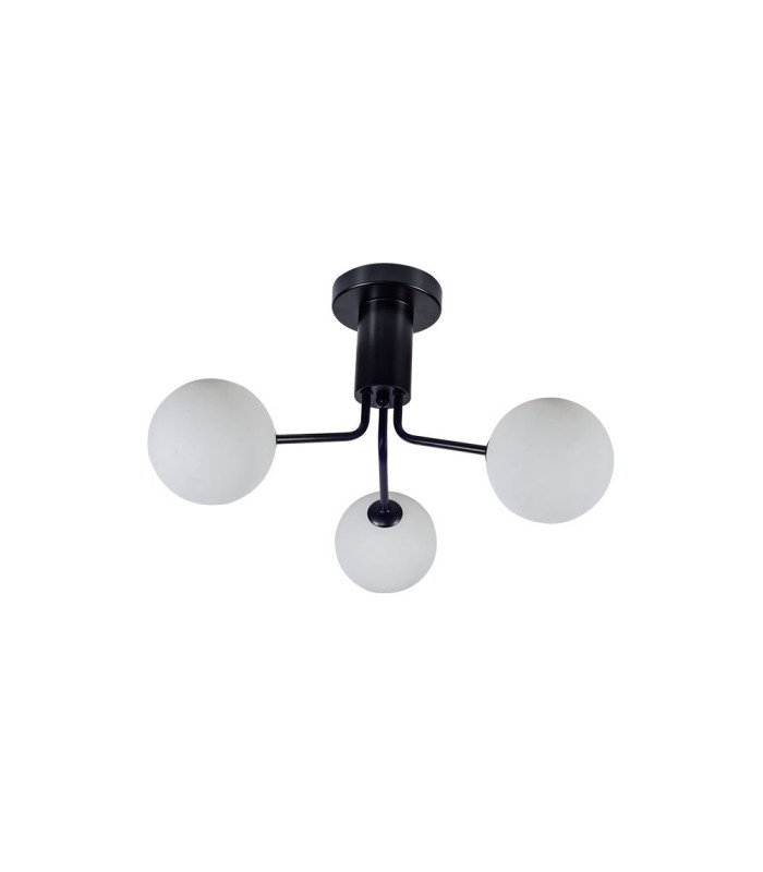 Lando 3 Ceiling Light Semi Flush Ceiling Light with Opal Ball Matt Black-2