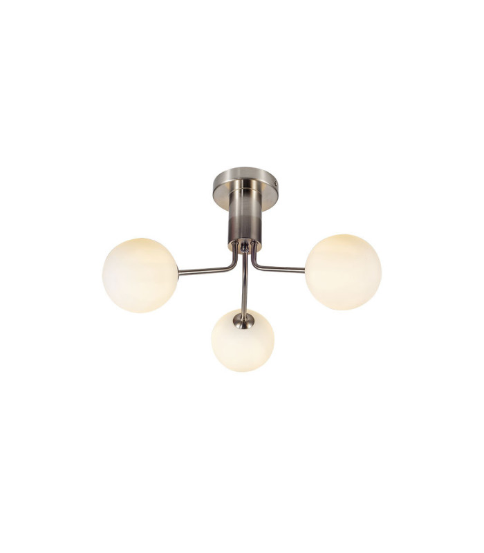 Lando 3 Ceiling Light Semi Flush Ceiling Light with Opal Ball Satin Chrome-1