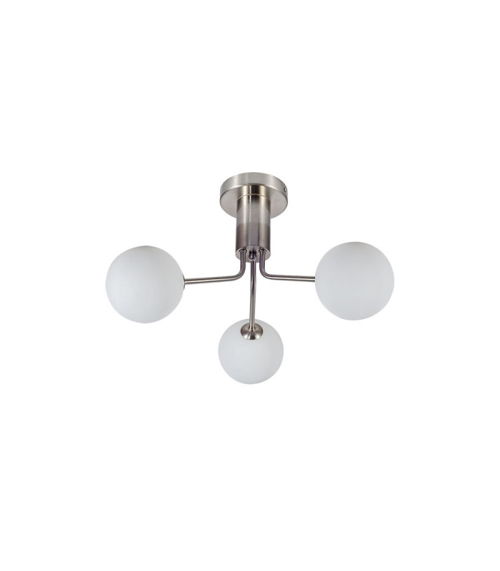 Lando 3 Ceiling Light Semi Flush Ceiling Light with Opal Ball Satin Chrome-2