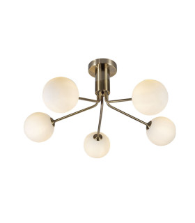 Lando 5 Ceiling Light Semi Flush Ceiling Light with Opal Ball Antique Brass-1