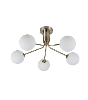 Lando 5 Ceiling Light Semi Flush Ceiling Light with Opal Ball Antique Brass-2
