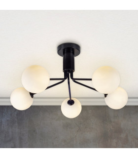 Lando 5 Ceiling Light Semi Flush Ceiling Light with Opal Ball Matt Black-2