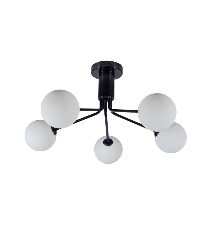 Lando 5 Ceiling Light Semi Flush Ceiling Light with Opal Ball Matt Black-3