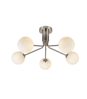 Lando 5 Ceiling Light Semi Flush Ceiling Light with Opal Ball Satin Chrome-1