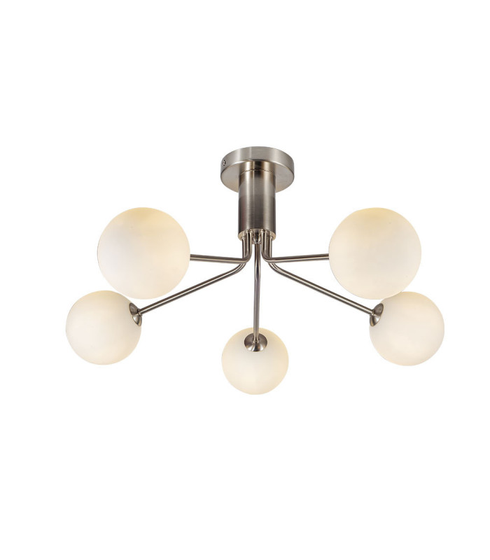 Lando 5 Ceiling Light Semi Flush Ceiling Light with Opal Ball Satin Chrome-1