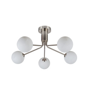 Lando 5 Ceiling Light Semi Flush Ceiling Light with Opal Ball Satin Chrome-2