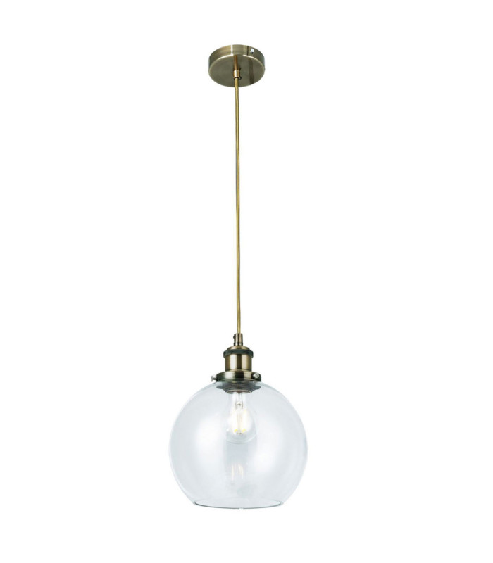 Lewis Small Glass Ball Pendant Ceiling Light Antique Brass