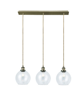 Lewis 3 Light Small Glass Ball Bar Pendant Ceiling Light Antique Brass