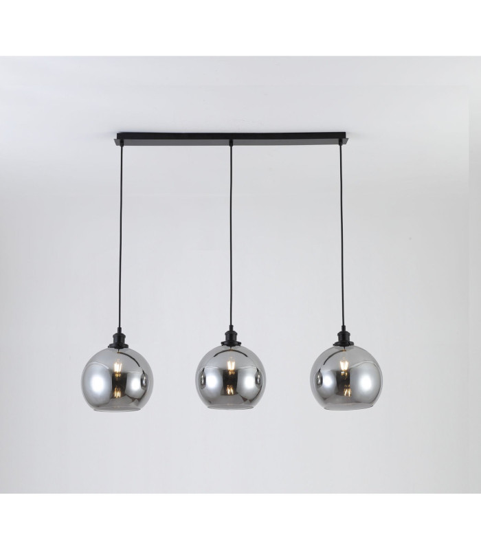 Lewis 3 Light Small Glass Ball Bar Pendant Ceiling Light Matt Black-2