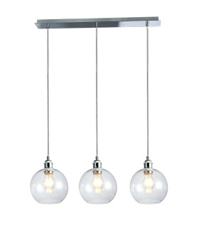 Lewis 3 Light Small Glass Ball Bar Pendant Ceiling Light Polished Chrome