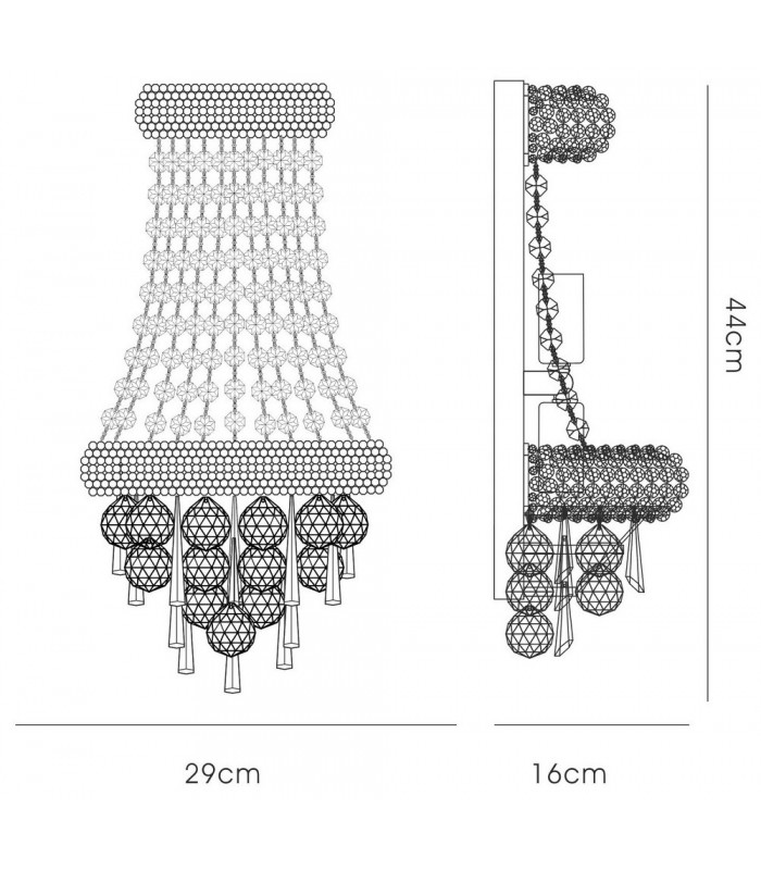Wall Lamp Large 3 Light Polished Chrome, Crystal - 3