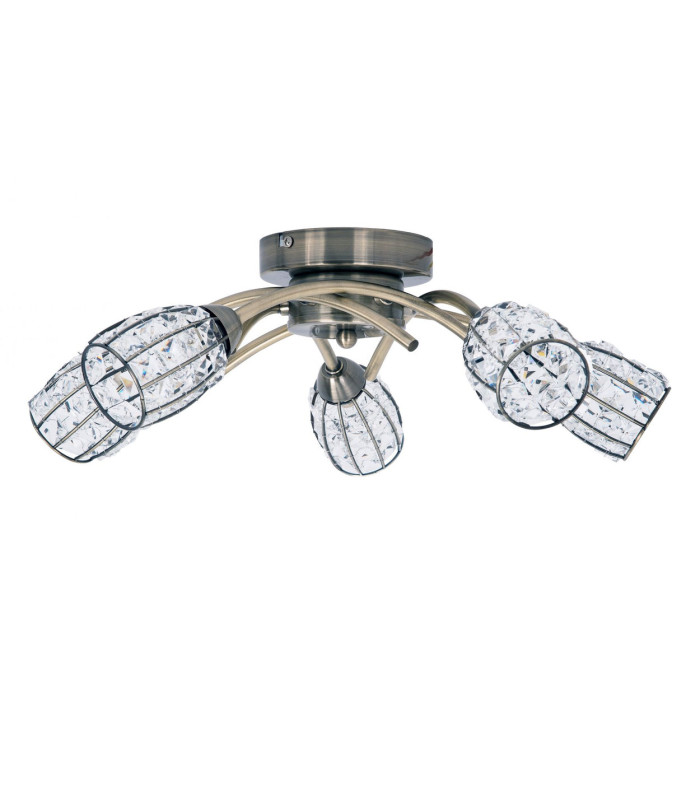 Roma 5 Semi Flush Ceiling Light with Crystal Shade Antique Brass-1