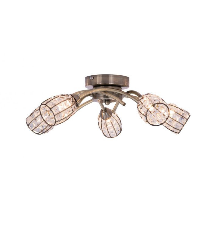 Roma 5 Semi Flush Ceiling Light with Crystal Shade Antique Brass-2