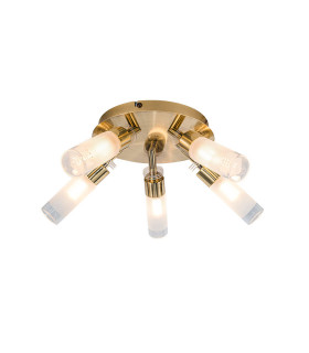 Saturn 5 Light Bathroom Ceiling Light Satin Brass IP44