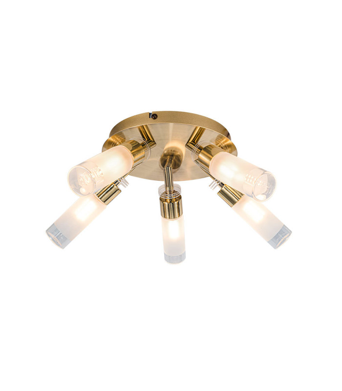 Saturn 5 Light Bathroom Ceiling Light Satin Brass IP44