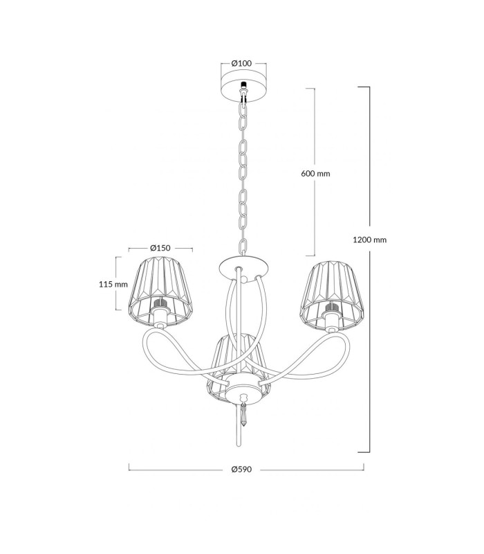 Senza 3 Light Pendant Ceiling Light with Crystal Shades Polished Chrome-4