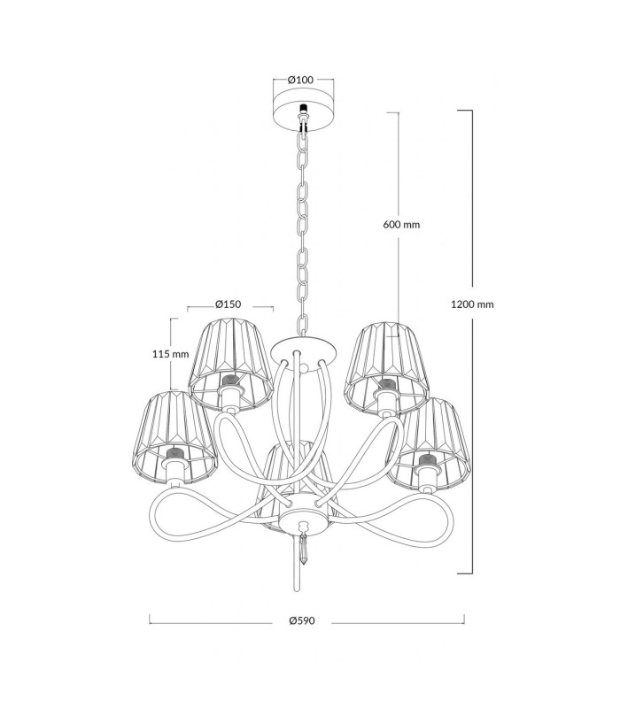 Senza 5 Light Pendant Ceiling Light with Crystal Shades Polished Chrome-4
