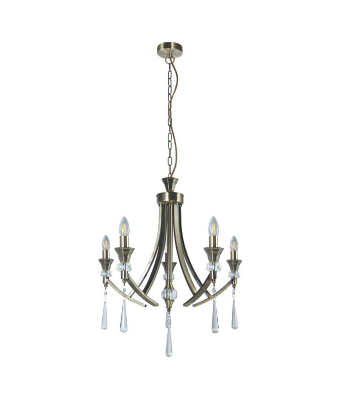 Sophia 5 Light Crystal Pendant Ceiling Light Antique Brass-2