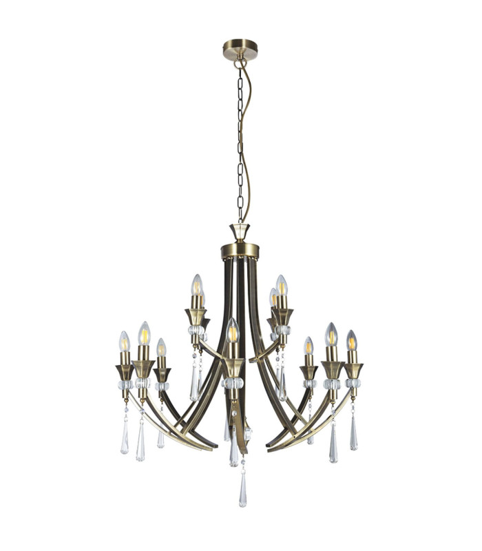 Sophia 12 Light Crystal Pendant Ceiling Light Antique Brass-2