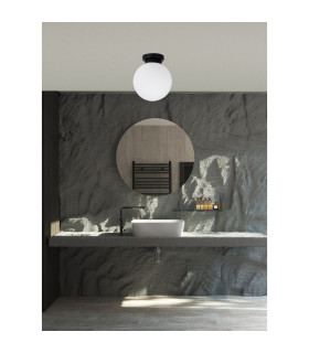 Vanity Flush Globe Ceiling Light with Opal Ball Matt Black IP44-2