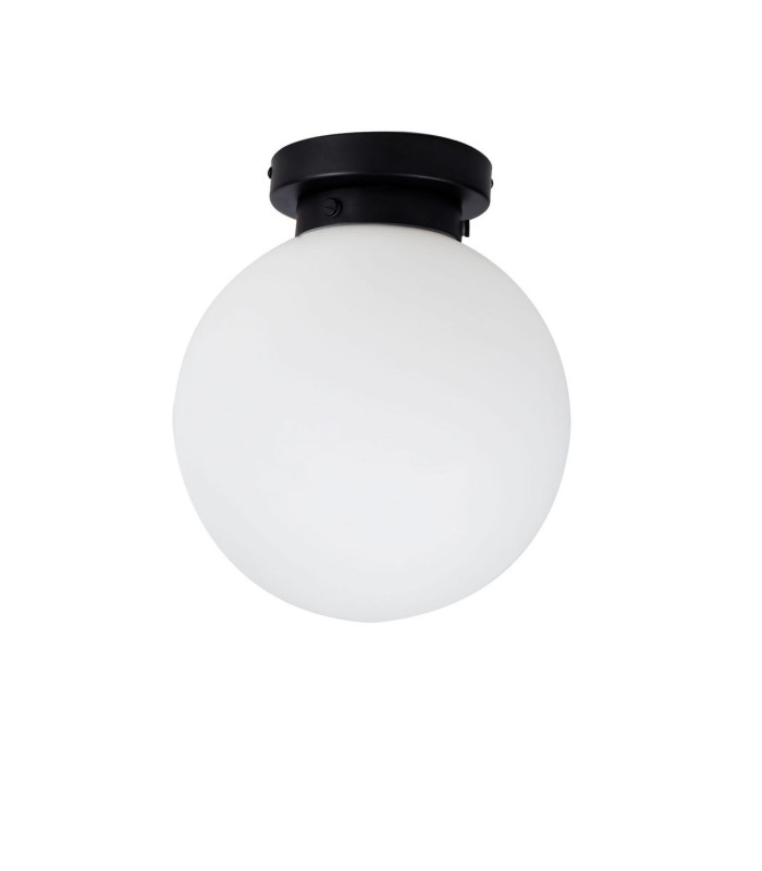 Vanity Flush Globe Ceiling Light with Opal Ball Matt Black IP44-3