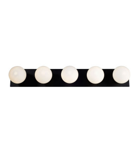 Vanity 5 Light Wall Light with Opal Ball Matt Black IP44-1