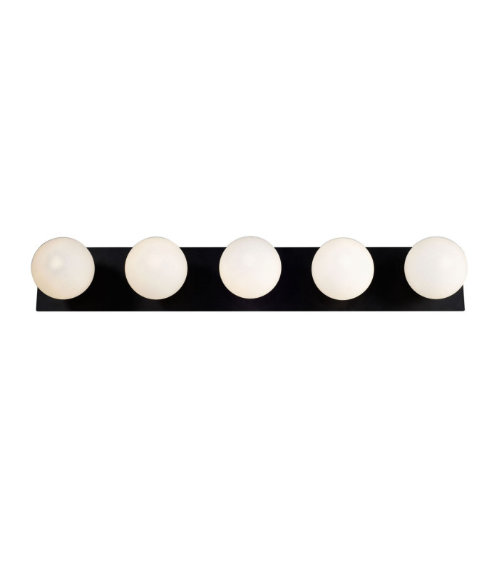 Vanity 5 Light Wall Light with Opal Ball Matt Black IP44-1
