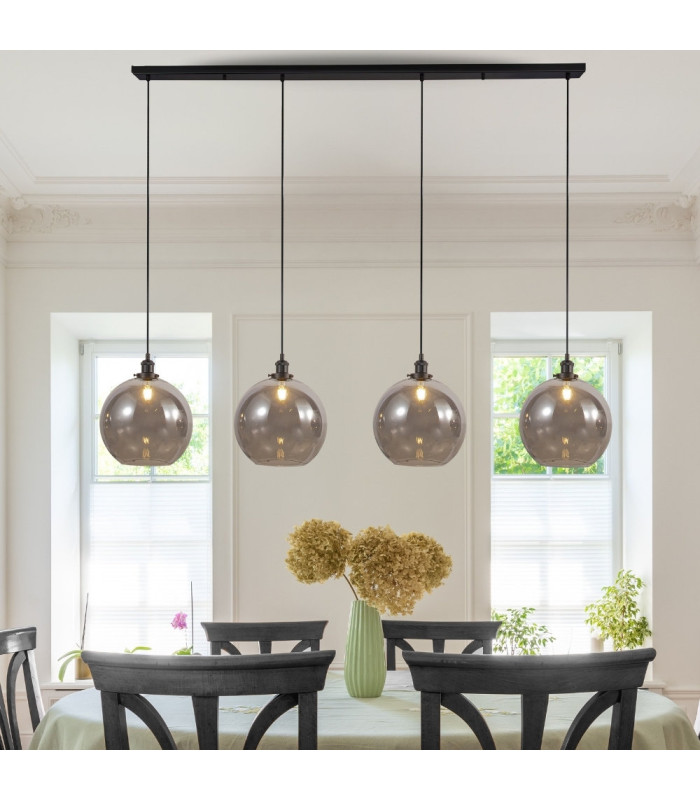 Lewis 4 Light Medium Glass Ball Bar Pendant Ceiling Light Matt Black-2