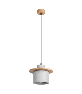 Mab Slim Pendant Ceiling Light Grey Natural Wood 1x E27-1