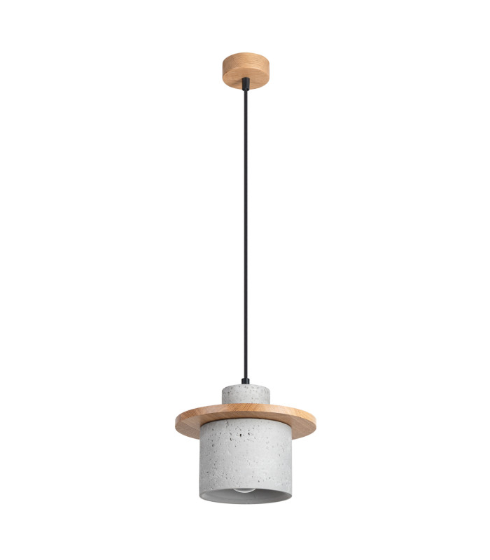 Mab Slim Pendant Ceiling Light Grey Natural Wood 1x E27-1