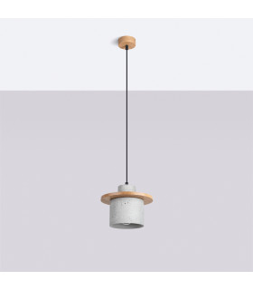 Mab Slim Pendant Ceiling Light Grey Natural Wood 1x E27-2